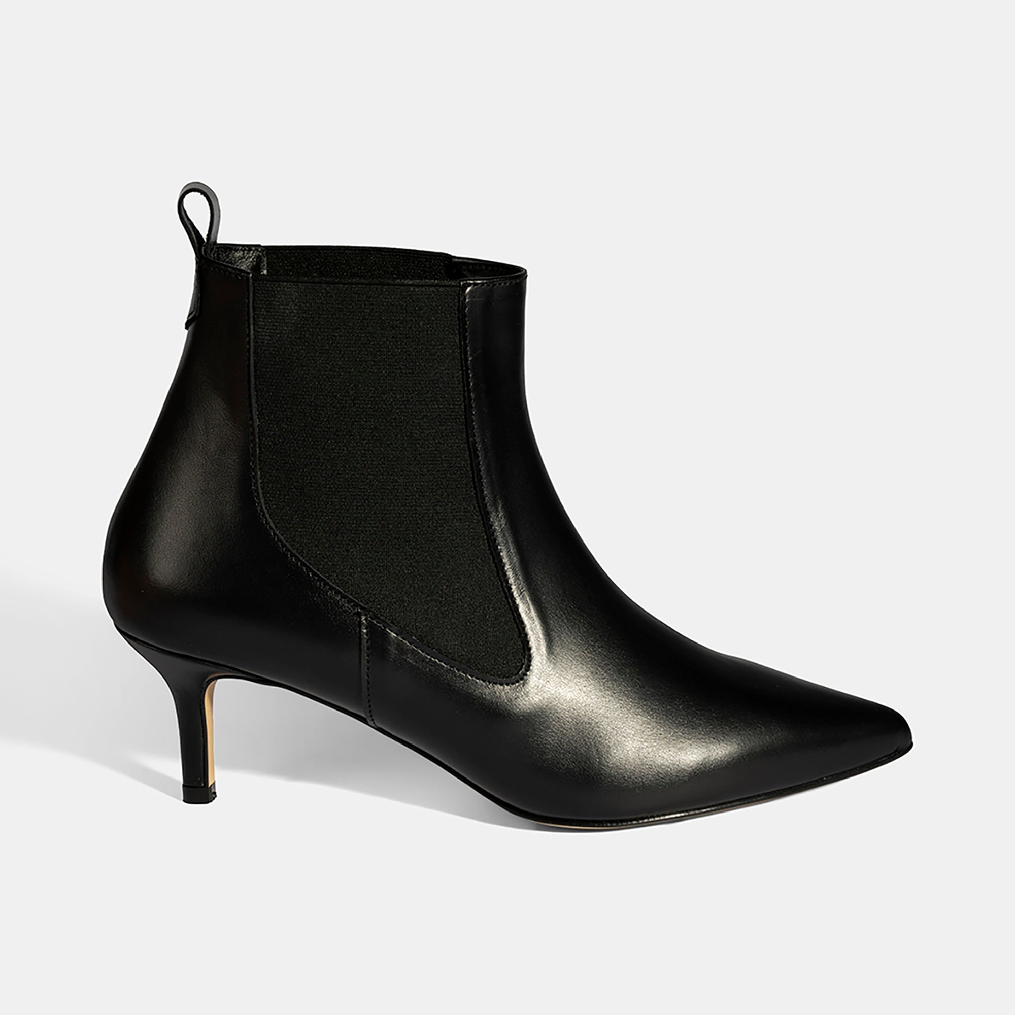 Kadın Siyah Lastikli İnce Topuklu Deri Bot