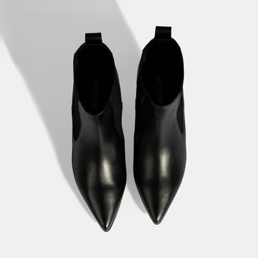  Kadın Siyah Lastikli İnce Topuklu Deri Bot