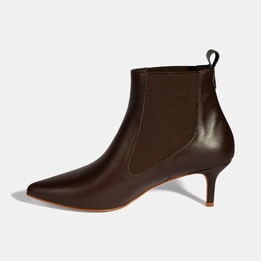  Kadın Kahve Lastikli İnce Topuklu Deri Bot