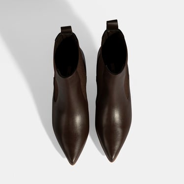  Kadın Kahve Lastikli İnce Topuklu Deri Bot