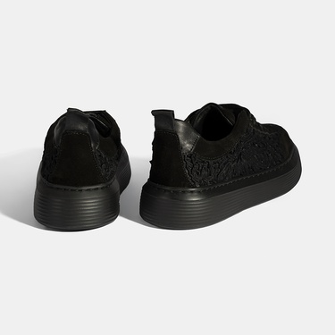  Kadın Siyah Bağcıklı Deri Sneaker