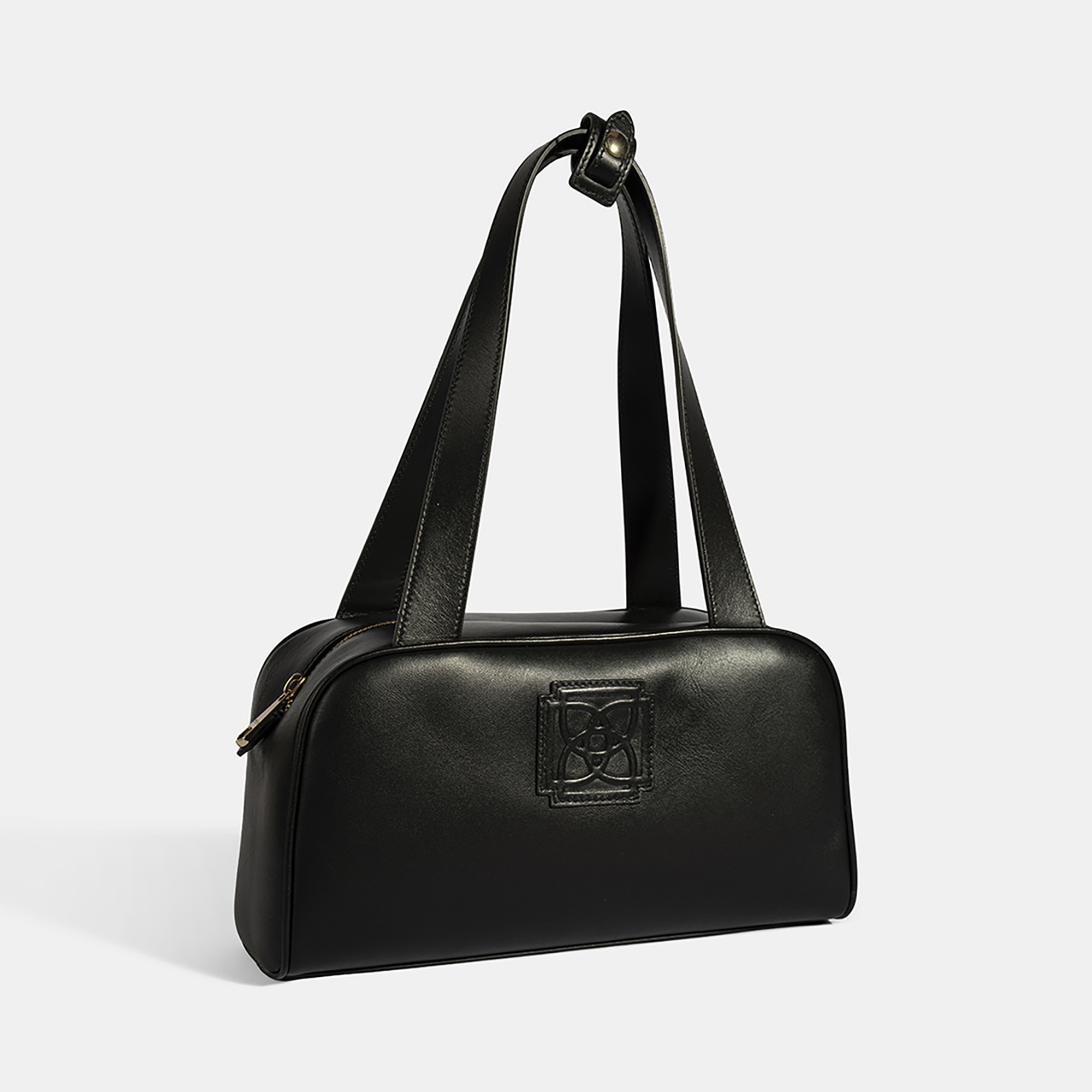 Kadın Siyah Monogram Logolu Deri Omuz Çantası