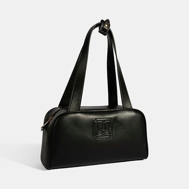  Kadın Siyah Monogram Logolu Deri Omuz Çantası