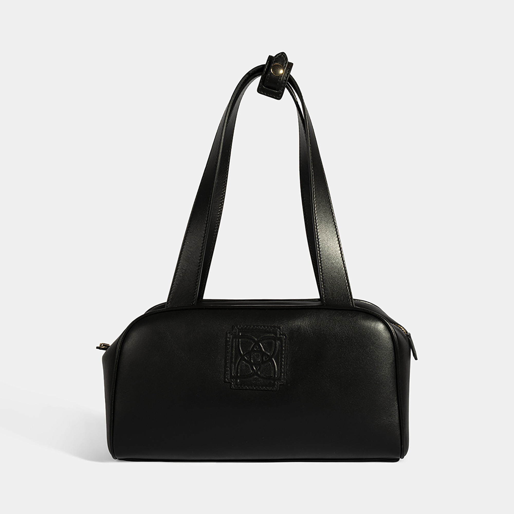 Kadın Siyah Monogram Logolu Deri Omuz Çantası