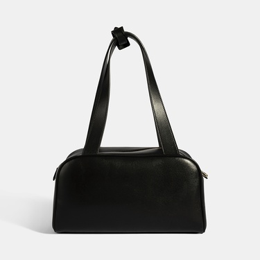  Kadın Siyah Monogram Logolu Deri Omuz Çantası