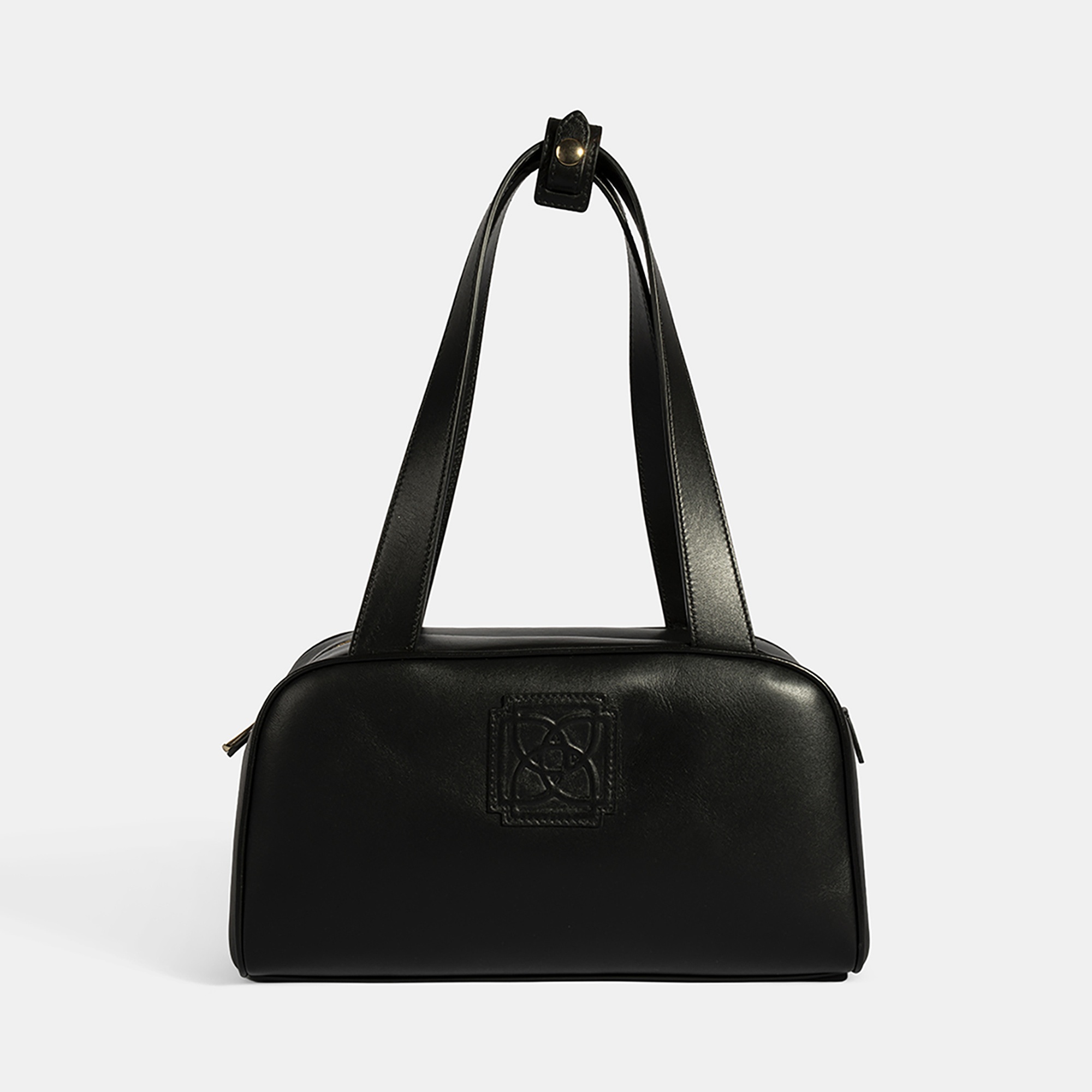 Kadın Siyah Monogram Logolu Deri Omuz Çantası