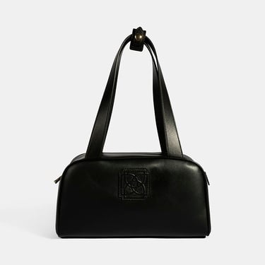  Kadın Siyah Monogram Logolu Deri Omuz Çantası