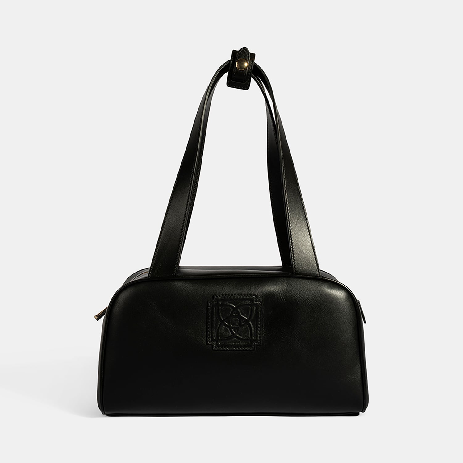  Kadın Siyah Monogram Logolu Deri Omuz Çantası