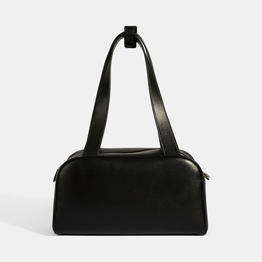  Kadın Siyah Monogram Logolu Deri Omuz Çantası