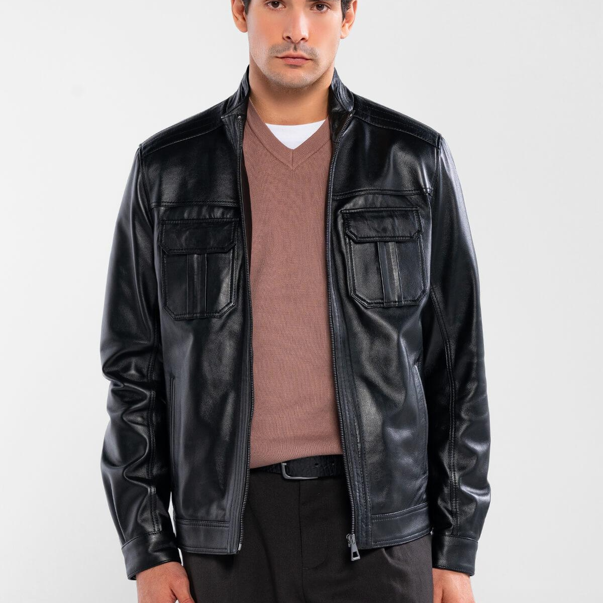 Tamer Tanca Erkek Hakiki Deri Siyah Deri Mont