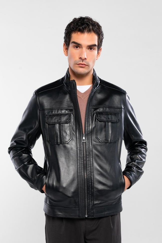  Tamer Tanca Erkek Hakiki Deri Siyah Deri Mont