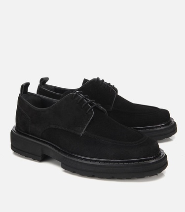  Erkek Süet Deri Siyah Kalın Tabanlı Günlük Ayakkabı