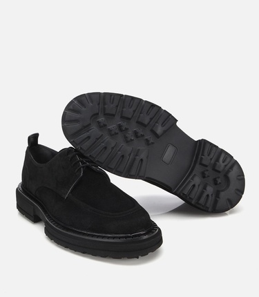  Erkek Süet Deri Siyah Kalın Tabanlı Günlük Ayakkabı