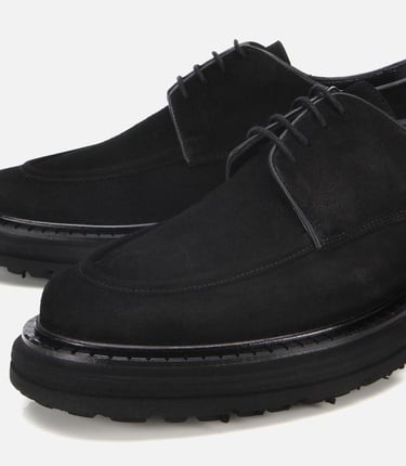  Erkek Süet Deri Siyah Kalın Tabanlı Günlük Ayakkabı