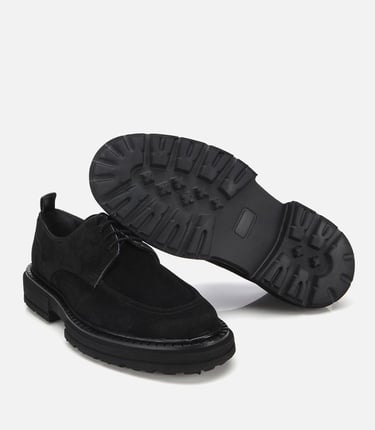  Erkek Süet Deri Siyah Kalın Tabanlı Günlük Ayakkabı