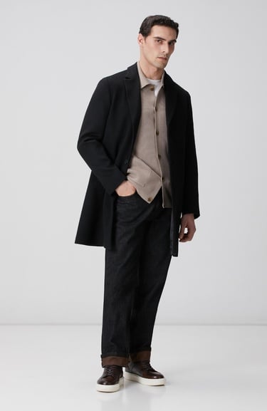  Network Erkek Siyah Yün Mix Palto
