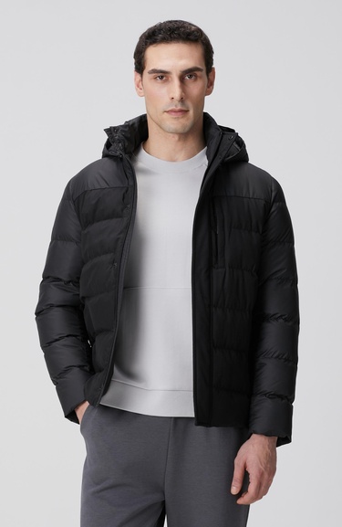  Network Erkek Siyah Kapüşonlu Ray Kapitoneli Casual Kaban