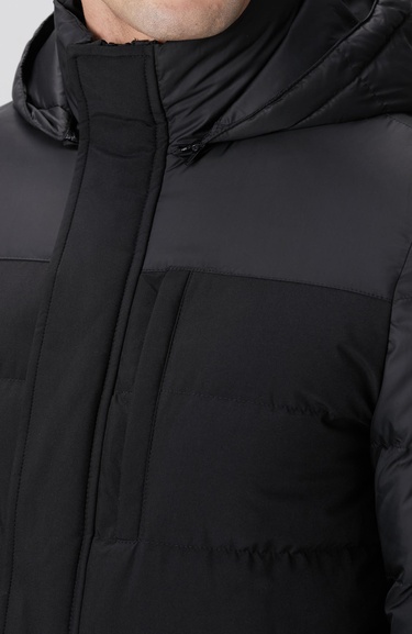  Network Erkek Siyah Kapüşonlu Ray Kapitoneli Casual Kaban