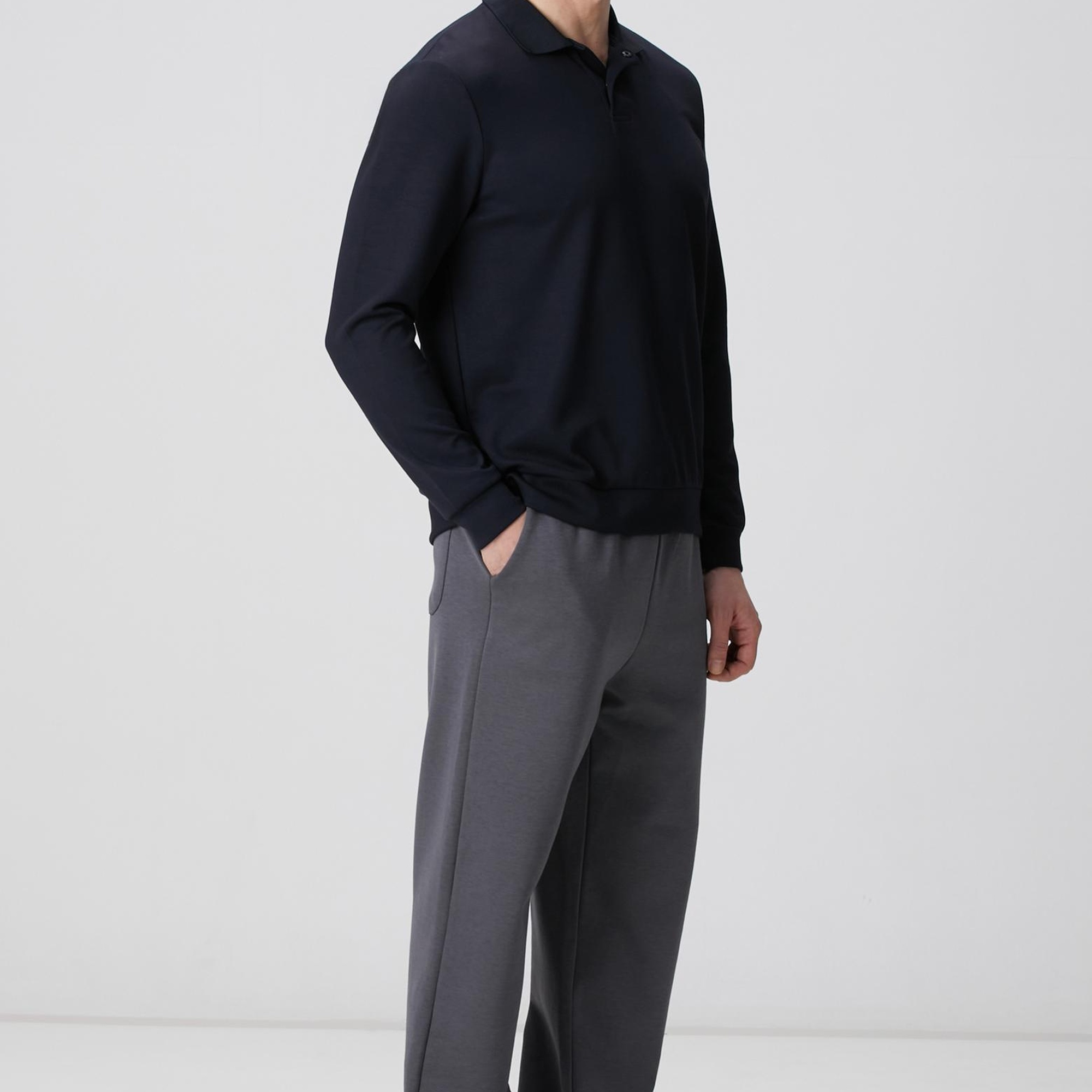 Network Erkek Lacivert Polo Yaka Çıtçıtlı Sweatshirt