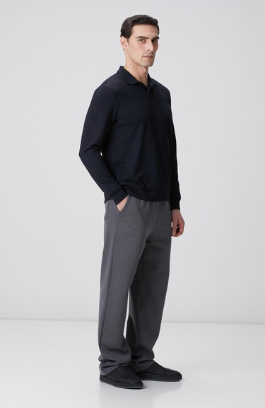  Network Erkek Lacivert Polo Yaka Çıtçıtlı Sweatshirt