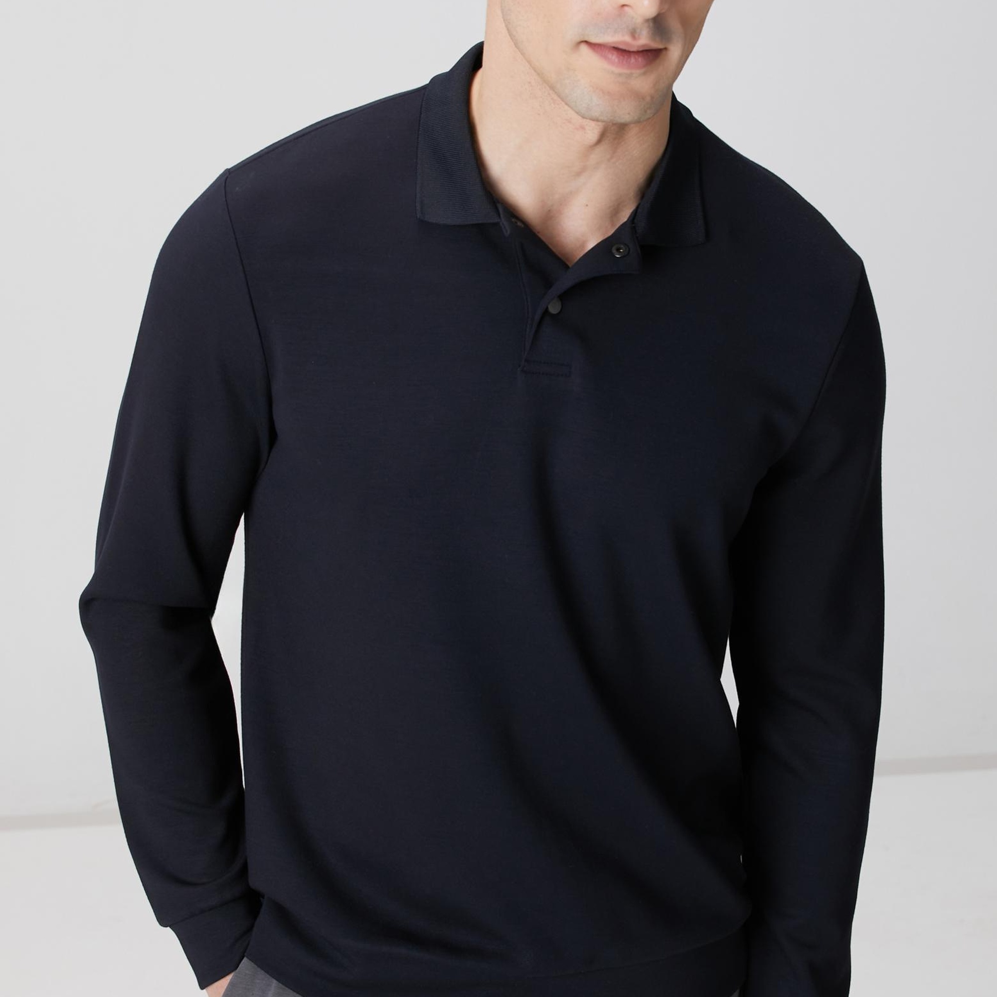 Network Erkek Lacivert Polo Yaka Çıtçıtlı Sweatshirt