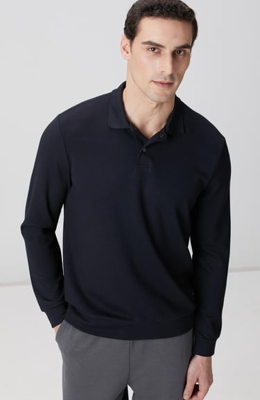  Network Erkek Lacivert Polo Yaka Çıtçıtlı Sweatshirt