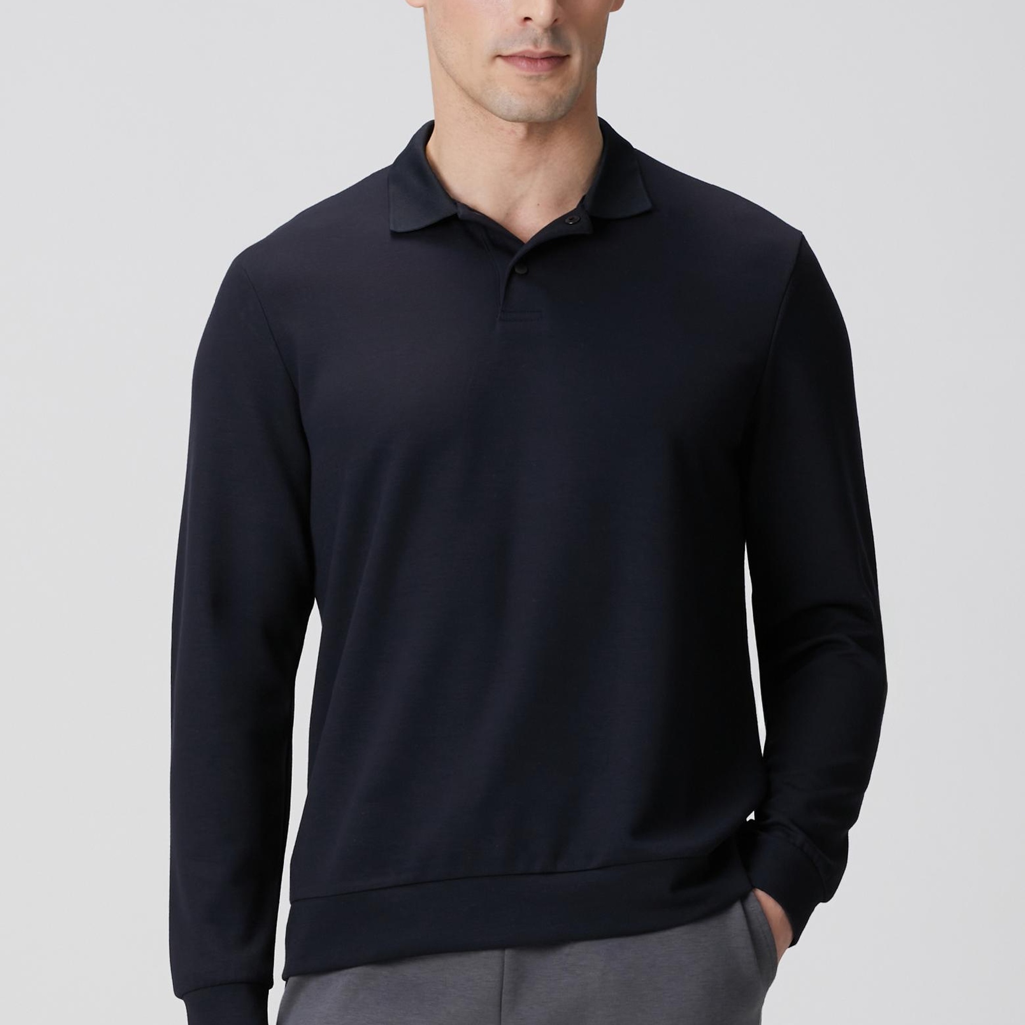 Network Erkek Lacivert Polo Yaka Çıtçıtlı Sweatshirt