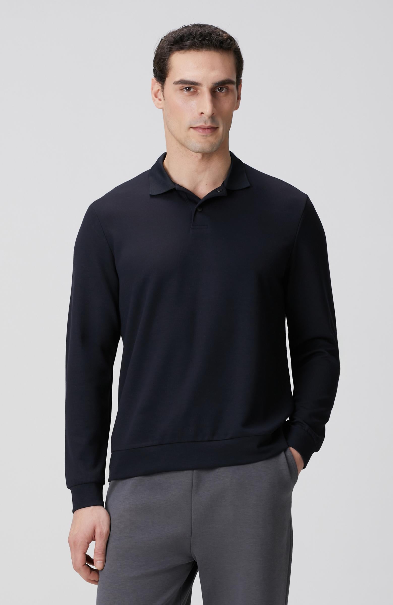  Network Erkek Lacivert Polo Yaka Çıtçıtlı Sweatshirt