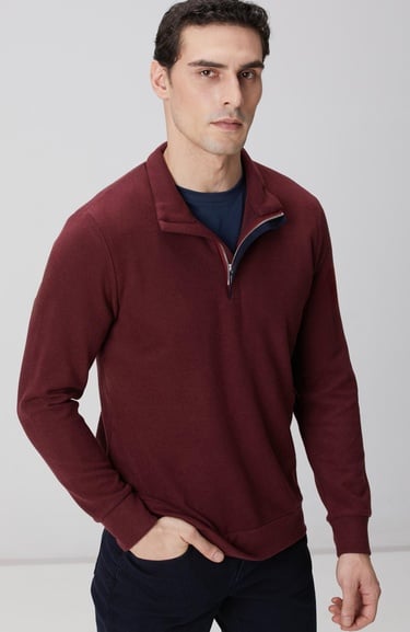 Network Erkek Bordo Süet Garni Detaylı Sweatshirt