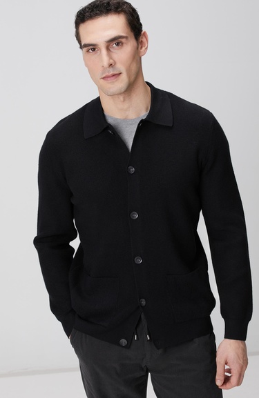  Network Erkek Siyah Polo Yaka Cepli Triko Hırka