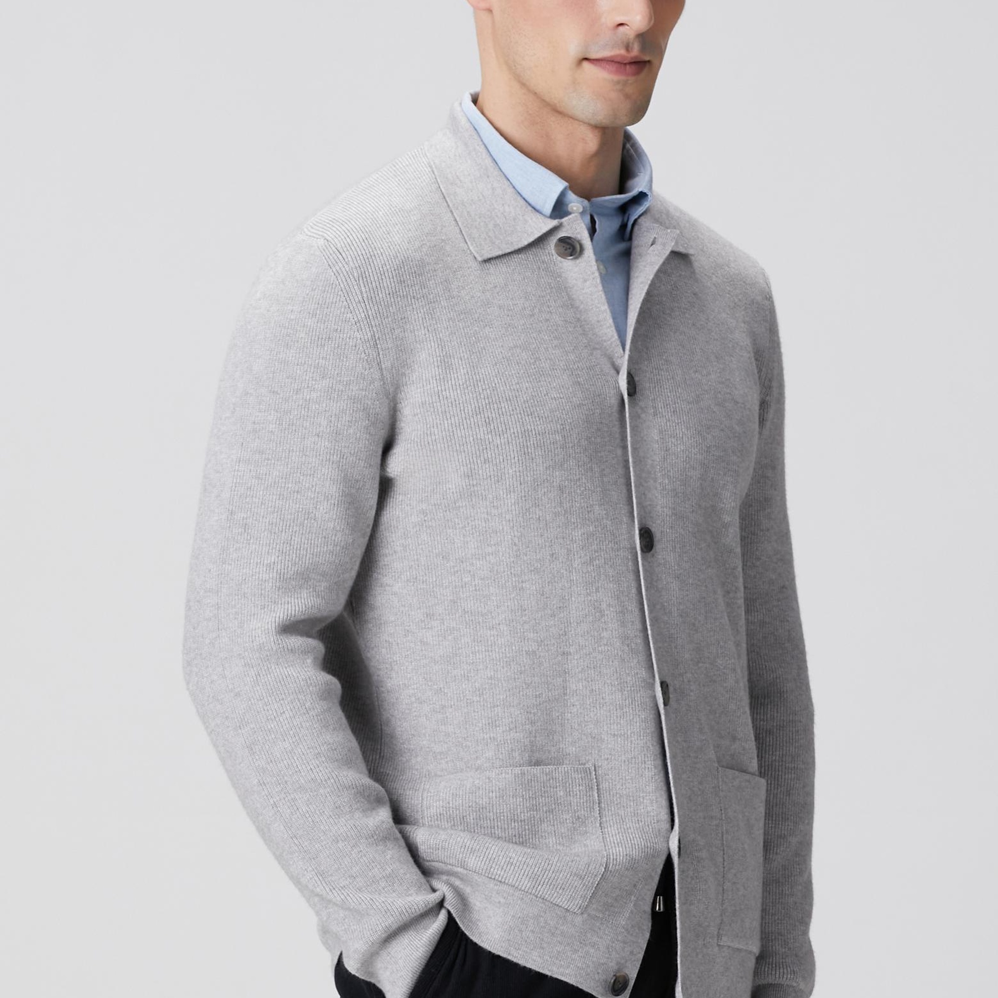 Network Erkek Gri Melanj Polo Yaka Cepli Triko Hırka