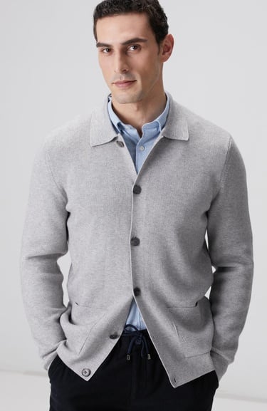  Network Erkek Gri Melanj Polo Yaka Cepli Triko Hırka