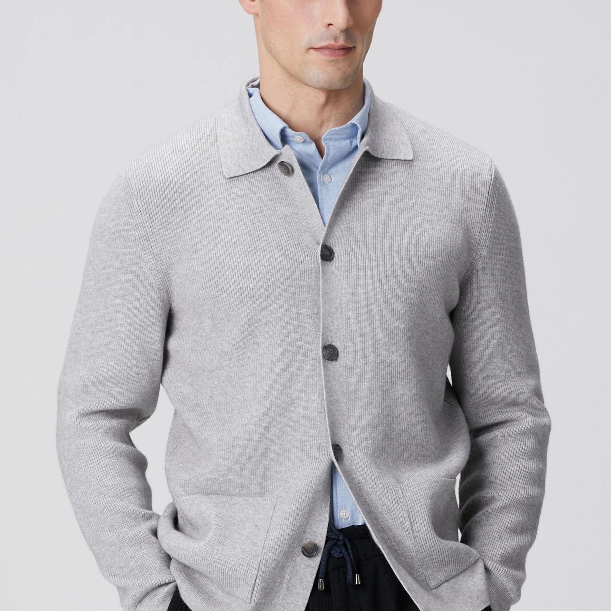 Network Erkek Gri Melanj Polo Yaka Cepli Triko Hırka