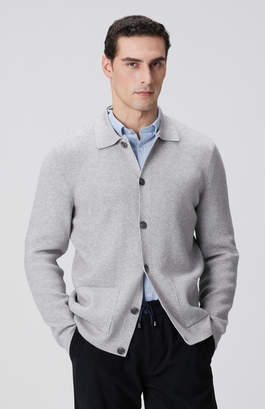  Network Erkek Gri Melanj Polo Yaka Cepli Triko Hırka