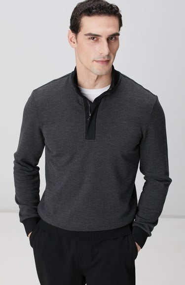  Network Erkek Siyah Fermuarlı Yaka Garnili Sweatshirt