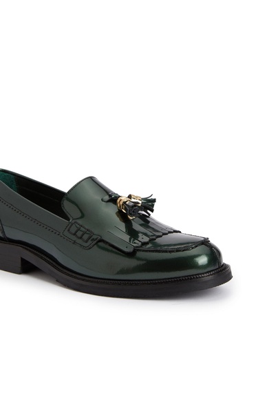  George Hogg Kadın Yeşil Püsküllü Rugan Deri Loafer