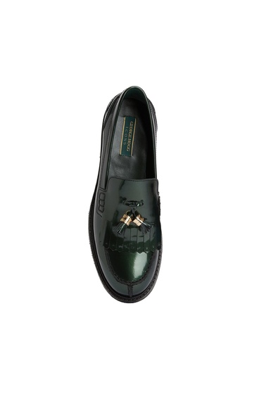  George Hogg Kadın Yeşil Püsküllü Rugan Deri Loafer