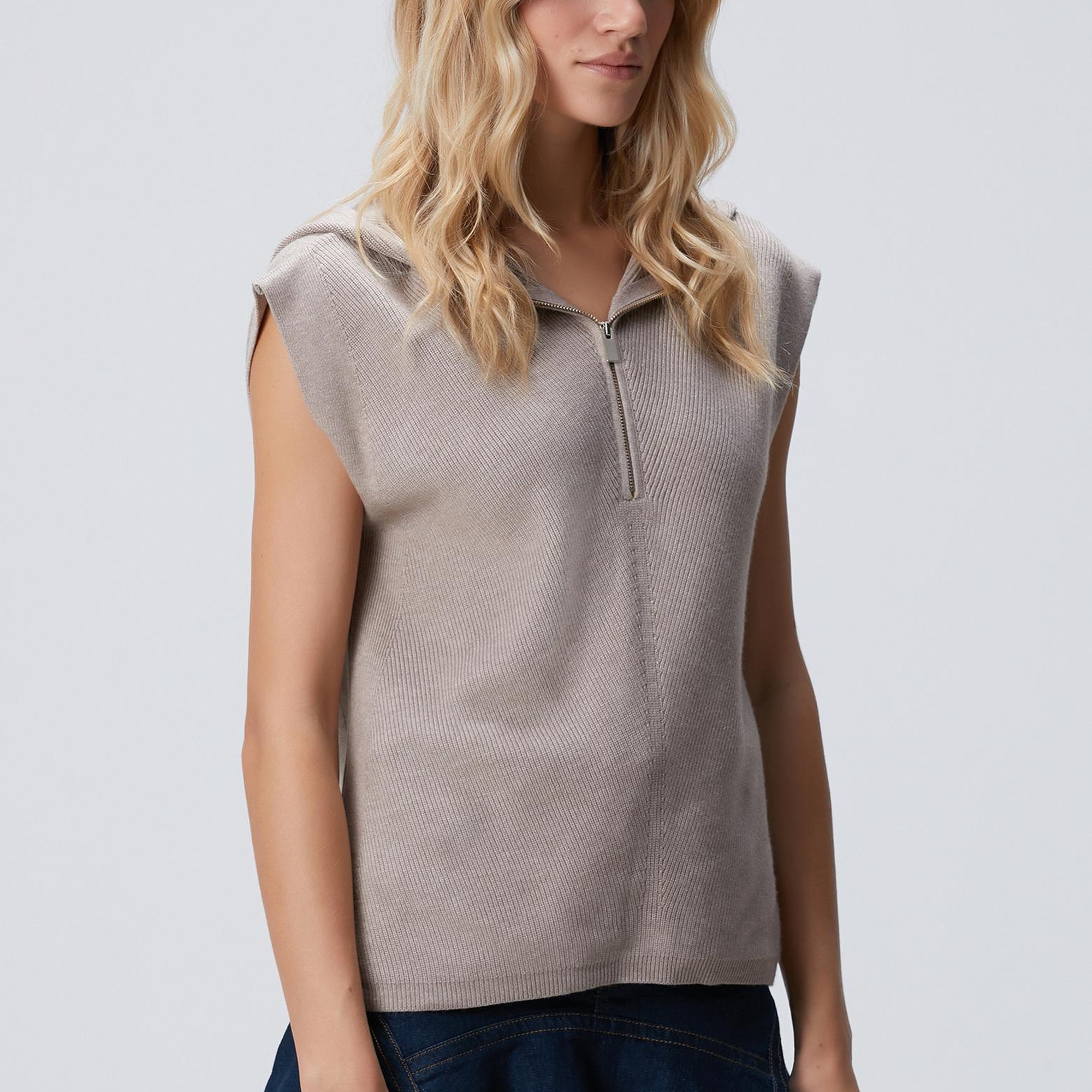 Network Kadın Vizon Verev Desen Örgü Kapüşonlu Kolsuz Kazak