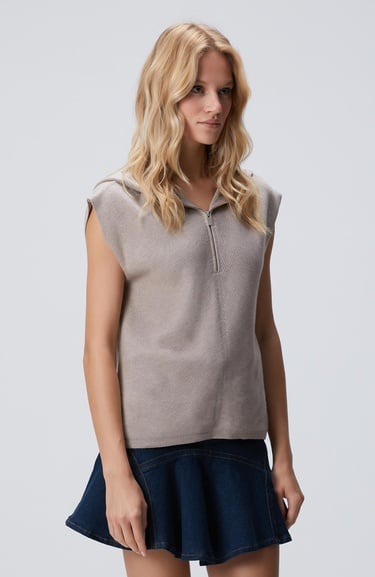  Network Kadın Vizon Verev Desen Örgü Kapüşonlu Kolsuz Kazak