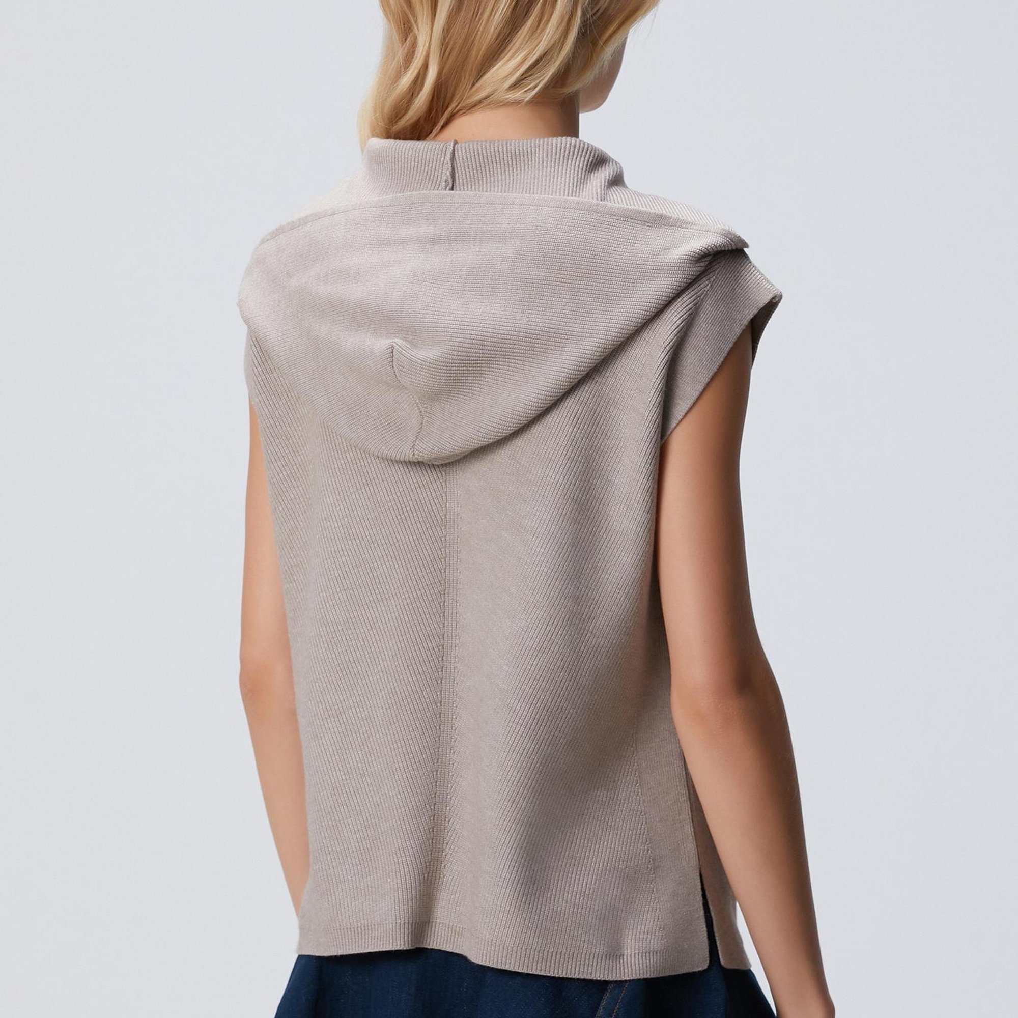 Network Kadın Vizon Verev Desen Örgü Kapüşonlu Kolsuz Kazak