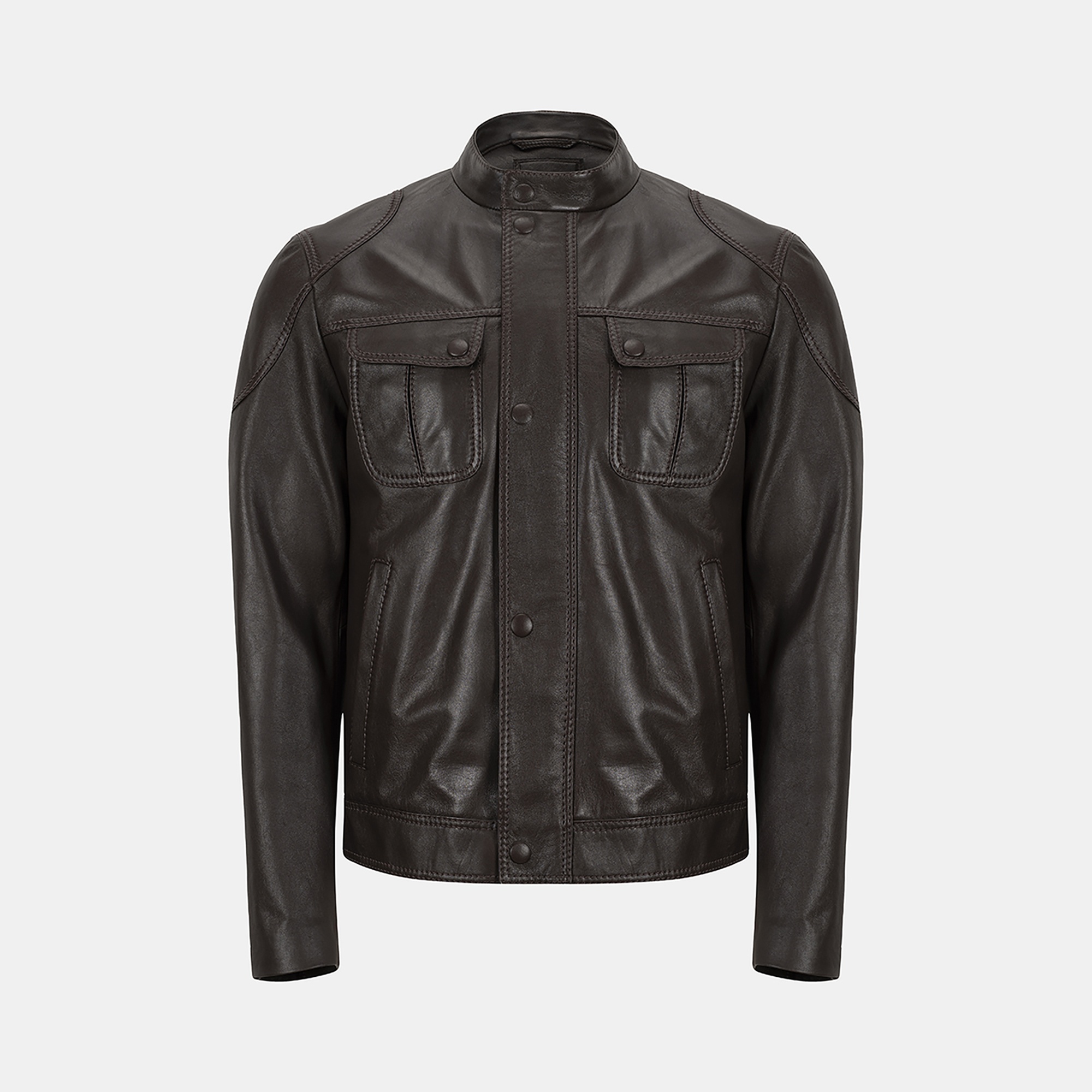 Erkek Koyu Kahve Hakim Yakalı Deri Ceket