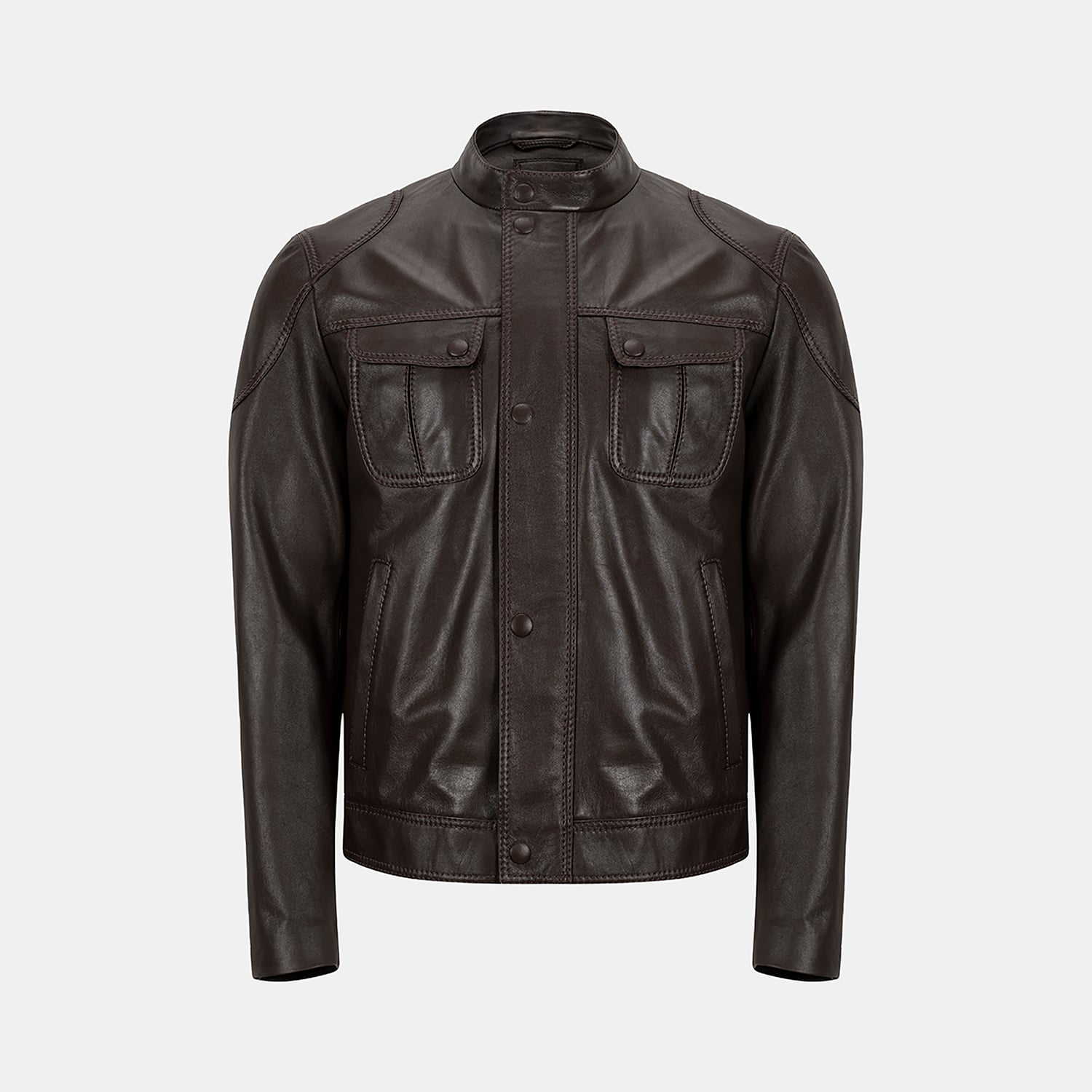  Erkek Koyu Kahve Hakim Yakalı Deri Ceket