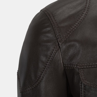  Erkek Koyu Kahve Hakim Yakalı Deri Ceket