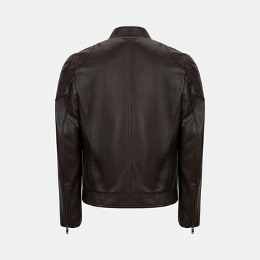  Erkek Koyu Kahve Hakim Yakalı Deri Ceket