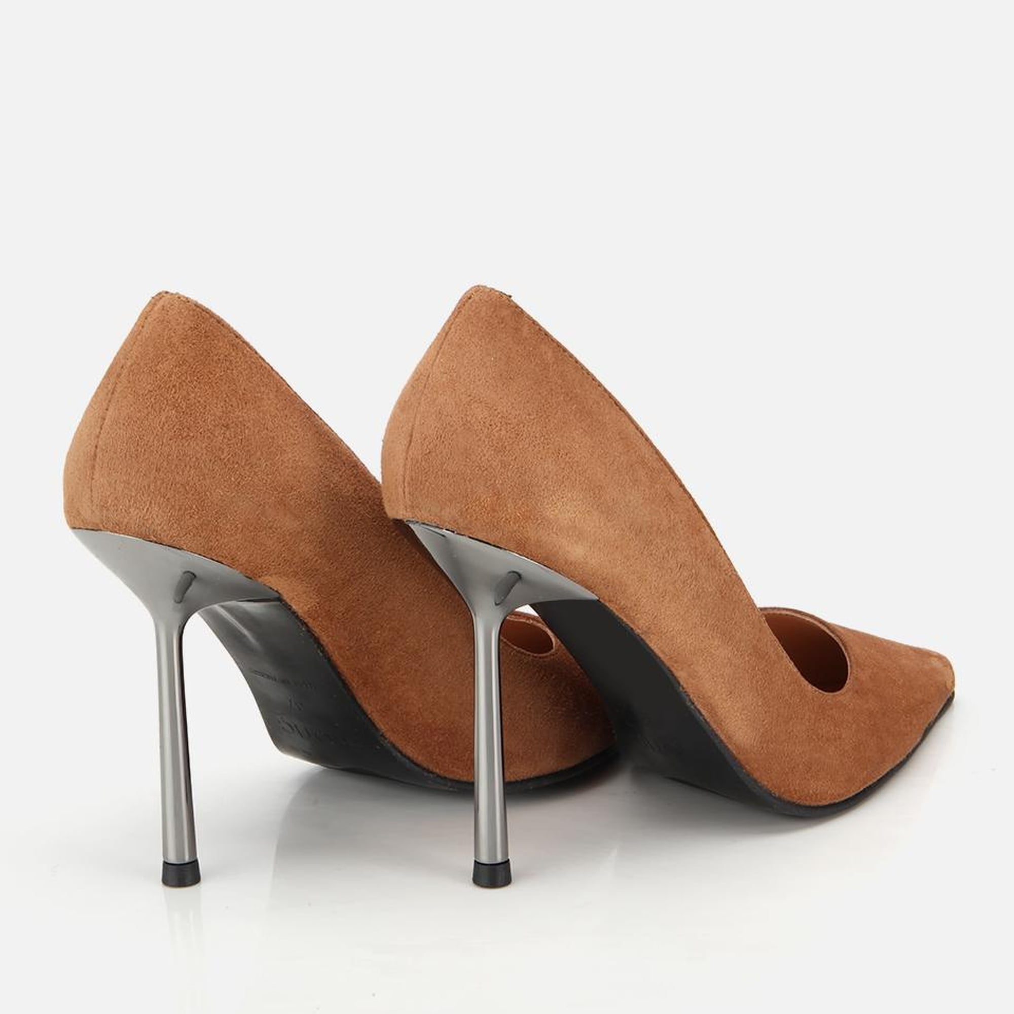 Kadın Süet Deri Taba Metal Detaylı Stiletto