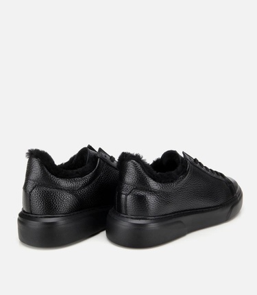  Erkek Deri Siyah İçi Kürklü Düz Günlük Ayakkabı