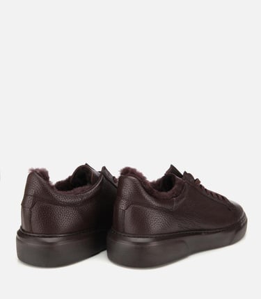  Erkek Deri Kahverengi İçi Kürklü Düz Günlük Ayakkabı