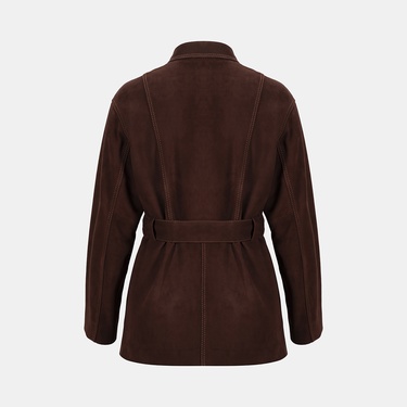  Kadın Bordo Fermuarlı Süet Trençkot