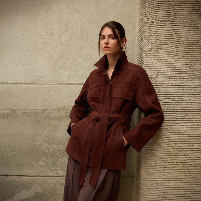  Kadın Bordo Fermuarlı Süet Trençkot