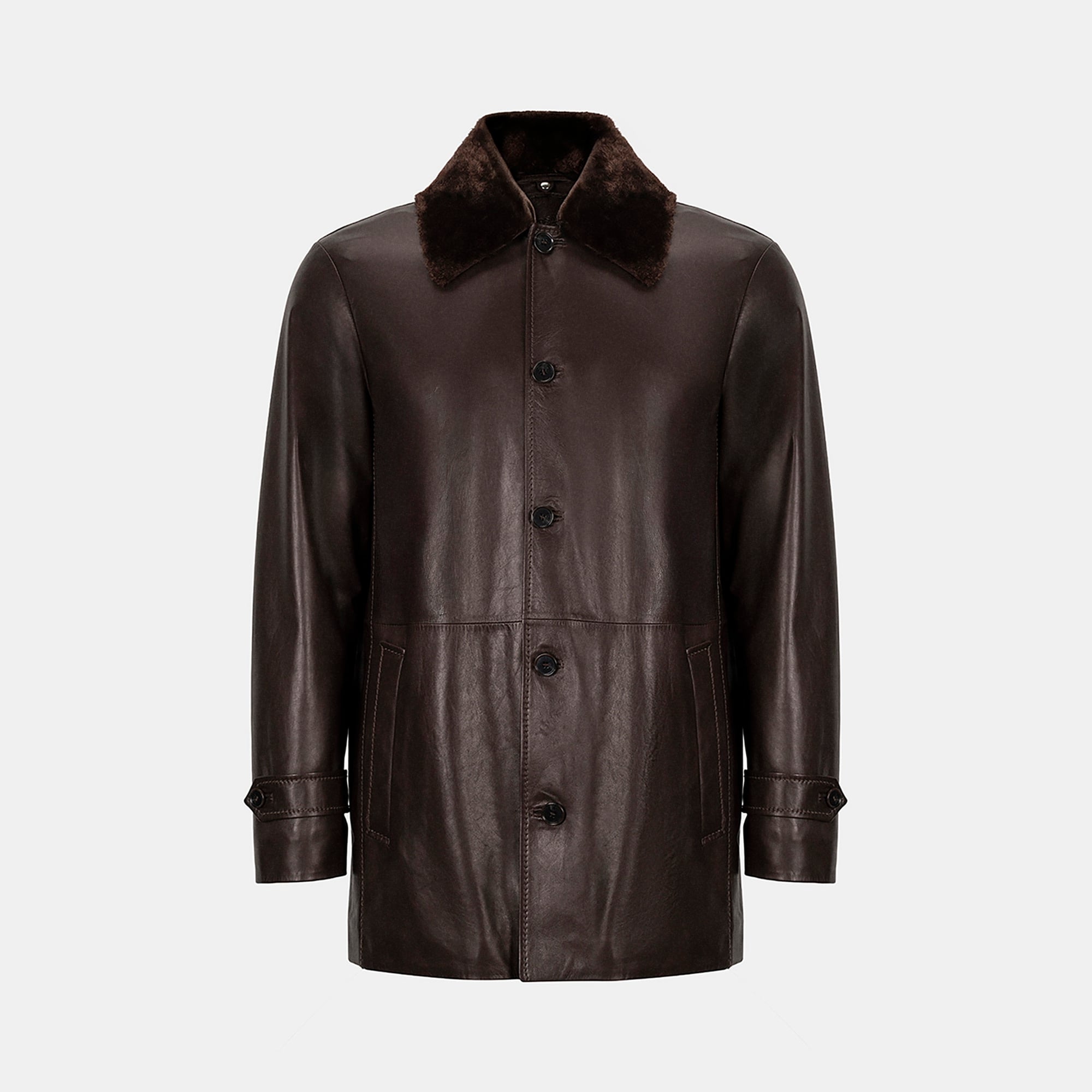 DESA Erkek Kahve Gömlek Yakalı Deri Kaban